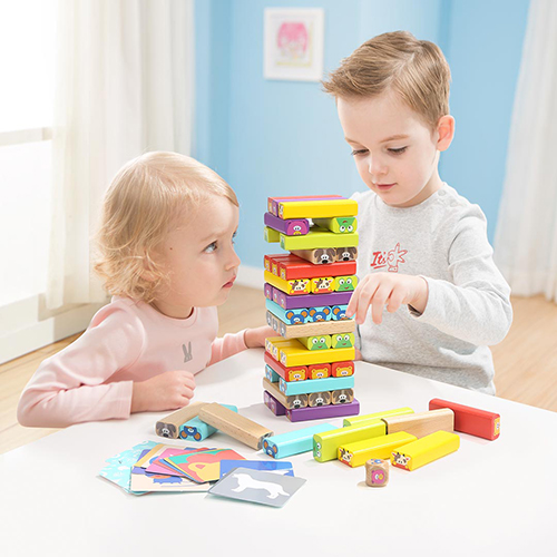 TOP BRIGHT Colored Wooden Blocks Stacking Board